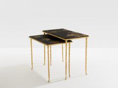  Maison Bagu s Maison Bagu s foliage gilt bronze chinoiserie lacquered side tables 1950s - 4446694