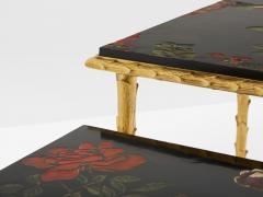  Maison Bagu s Maison Bagu s foliage gilt bronze chinoiserie lacquered side tables 1950s - 4446698