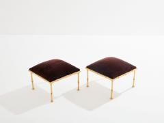  Maison Bagu s Maison Bagu s pair of bamboo brass mohair velvet footstools 1960s - 4030516