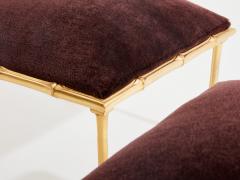  Maison Bagu s Maison Bagu s pair of bamboo brass mohair velvet footstools 1960s - 4030519