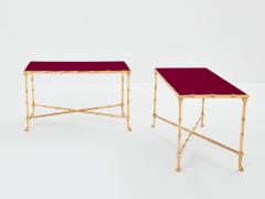  Maison Bagu s Maison Bagu s pair of bamboo brass red lacquer end tables 1960s - 3551241