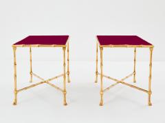  Maison Bagu s Maison Bagu s pair of bamboo brass red lacquer end tables 1960s - 3551244