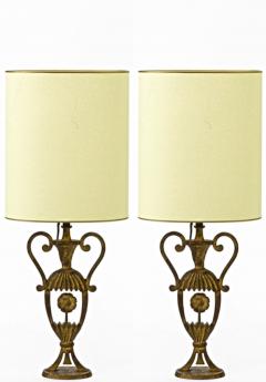  Maison Bagu s Maison Bagues small refined rare pair of gold leaf wrought iron lamps - 872242