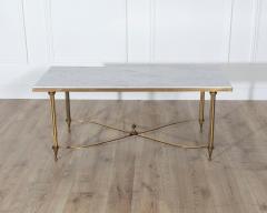  Maison Bagu s Mid Century French Coffee Table by Maison Bagu s with White Marble Top and Brass - 4246275