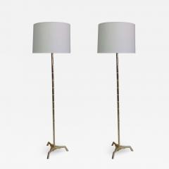 Maison Baguès - Pair Large French Mid-Century Brass Faux Bamboo Floor Lamps  by Maison Bagues