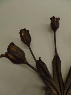  Maison Bagu s Pair Large French Mid Century Modern Gilt Iron Floral Wall Sconce Maison Bagues - 1819557