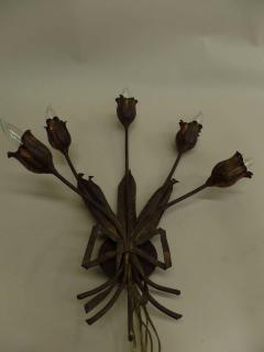  Maison Bagu s Pair Large French Mid Century Modern Gilt Iron Floral Wall Sconce Maison Bagues - 1819558