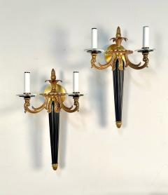  Maison Bagu s Pair Louis XVI Style French Sconces Wall Lights Ebony Bronze Maison Bagues - 3339435