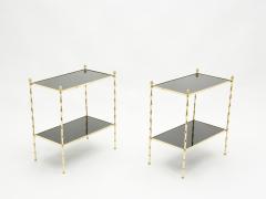  Maison Bagu s Pair of French Maison Bagu s bamboo brass black top two tier end tables 1960s - 1837060