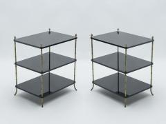  Maison Bagu s Pair of French Maison Bagu s brass black lacquer three tier side tables 1950s - 1335982