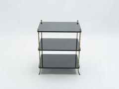  Maison Bagu s Pair of French Maison Bagu s brass black lacquer three tier side tables 1950s - 1335986