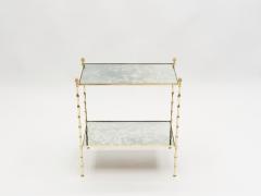  Maison Bagu s Pair of French Maison Bagu s brass mirrored end tables 1960s - 1676136