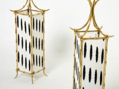  Maison Bagu s Pair of French Maison Bagu s lantern lamps bamboo brass 1960s - 2717723