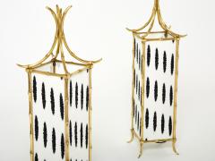  Maison Bagu s Pair of French Maison Bagu s lantern lamps bamboo brass 1960s - 2717724