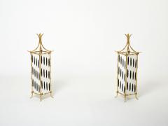  Maison Bagu s Pair of French Maison Bagu s lantern lamps bamboo brass 1960s - 2717726