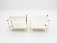  Maison Bagu s Pair of French Maison Bagues brass mirrored two tier end tables 1950s - 1027479