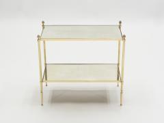  Maison Bagu s Pair of French Maison Bagues brass mirrored two tier end tables 1950s - 1027484