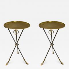  Maison Bagu s Pair of French Mid Century Modern Steel and Brass Side Tables by Maison Bagu s - 1791338