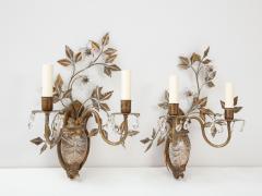  Maison Bagu s Pair of Gilt Metal and Crystal sconces by Maison Bagues - 2723421