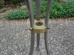  Maison Bagu s Pair of Italian Brushed Steel and Brass Pedestals with Travertine Tops - 4487501