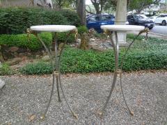  Maison Bagu s Pair of Italian Brushed Steel and Brass Pedestals with Travertine Tops - 4487539