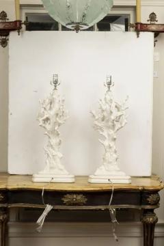  Maison Bagu s Pair of Italian White Glazed Porcelain Faux Coral Lamps - 3638316