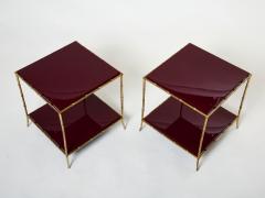  Maison Bagu s Pair of Maison Bagu s bamboo brass red lacquer end tables 1960s - 2630596