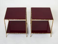  Maison Bagu s Pair of Maison Bagu s bamboo brass red lacquer end tables 1960s - 2630599