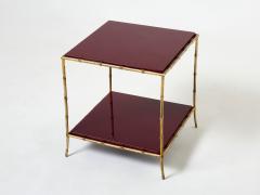  Maison Bagu s Pair of Maison Bagu s bamboo brass red lacquer end tables 1960s - 2630602