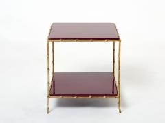  Maison Bagu s Pair of Maison Bagu s bamboo brass red lacquer end tables 1960s - 2630604