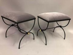  Maison Bagu s Pair of Mid Century Modern Neoclassical Wrought Iron and Gilt Benches or Stools - 1723030