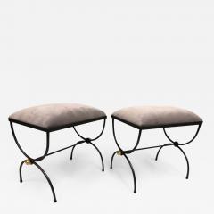  Maison Bagu s Pair of Mid Century Modern Neoclassical Wrought Iron and Gilt Benches or Stools - 1724888