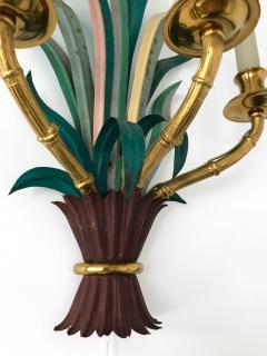  Maison Bagu s Pair of Sconces Bamboo Palm Bronze by Maison Bagues France 1970s - 665412
