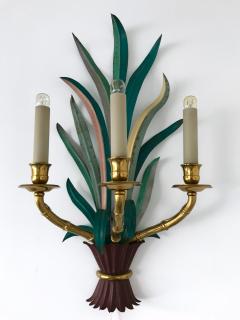  Maison Bagu s Pair of Sconces Bamboo Palm Bronze by Maison Bagues France 1970s - 665413