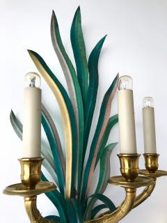  Maison Bagu s Pair of Sconces Bamboo Palm Bronze by Maison Bagues France 1970s - 665414