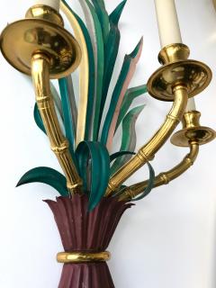  Maison Bagu s Pair of Sconces Bamboo Palm Bronze by Maison Bagues France 1970s - 665415