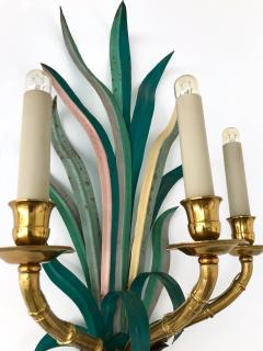  Maison Bagu s Pair of Sconces Bamboo Palm Bronze by Maison Bagues France 1970s - 665416
