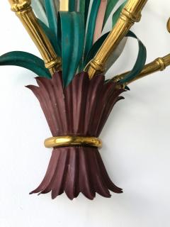  Maison Bagu s Pair of Sconces Bamboo Palm Bronze by Maison Bagues France 1970s - 665417