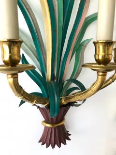  Maison Bagu s Pair of Sconces Bamboo Palm Bronze by Maison Bagues France 1970s - 665420