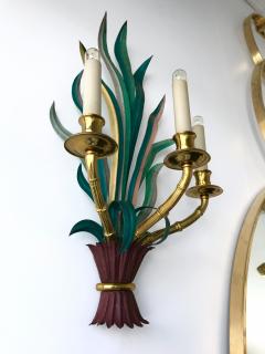  Maison Bagu s Pair of Sconces Bamboo Palm Bronze by Maison Bagues France 1970s - 665422