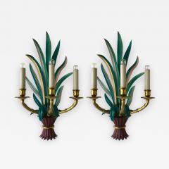  Maison Bagu s Pair of Sconces Bamboo Palm Bronze by Maison Bagues France 1970s - 665960
