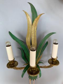  Maison Bagu s Pair of Sconces Bamboo Palm Bronze by Maison Bagues France 1970s - 1078600