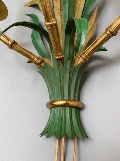  Maison Bagu s Pair of Sconces Bamboo Palm Bronze by Maison Bagues France 1970s - 1078605