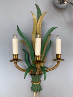  Maison Bagu s Pair of Sconces Bamboo Palm Bronze by Maison Bagues France 1970s - 1078607