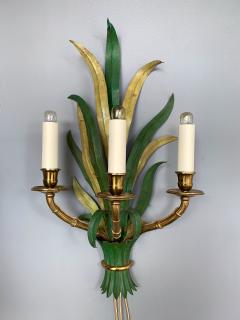  Maison Bagu s Pair of Sconces Bamboo Palm Bronze by Maison Bagues France 1970s - 1078611