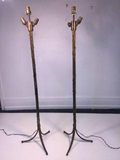  Maison Bagu s RARE PAIR OF MAISON BAGUES GILT BRONZE BAMBOO TRIPOD FLOOR LAMPS - 865939