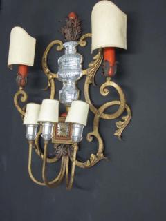  Maison Bagu s Rare Large French Gilt Iron Bronze and Crystal Wall Sconce by Maison Bagu s - 1759331