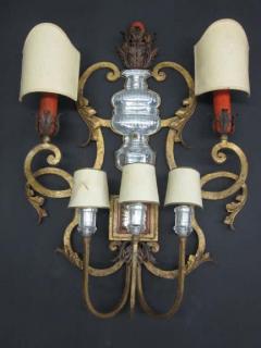  Maison Bagu s Rare Large French Gilt Iron Bronze and Crystal Wall Sconce by Maison Bagu s - 1759348