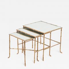  Maison Bagu s Set of 3 Bronze Bamboo Nesting Tables with Mirrors by Maison Bagu s France - 2349930