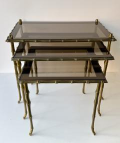  Maison Bagu s Set of 3 Nesting Tables Bamboo Gilt Bronze by Maison Bagu s France 1960s - 4191437